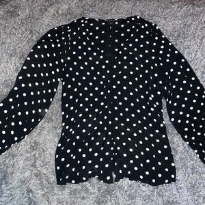 Something Navy Dotted/Spotted Blouse, Size Small